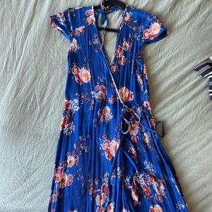 Blue Floral Wrap Dress
